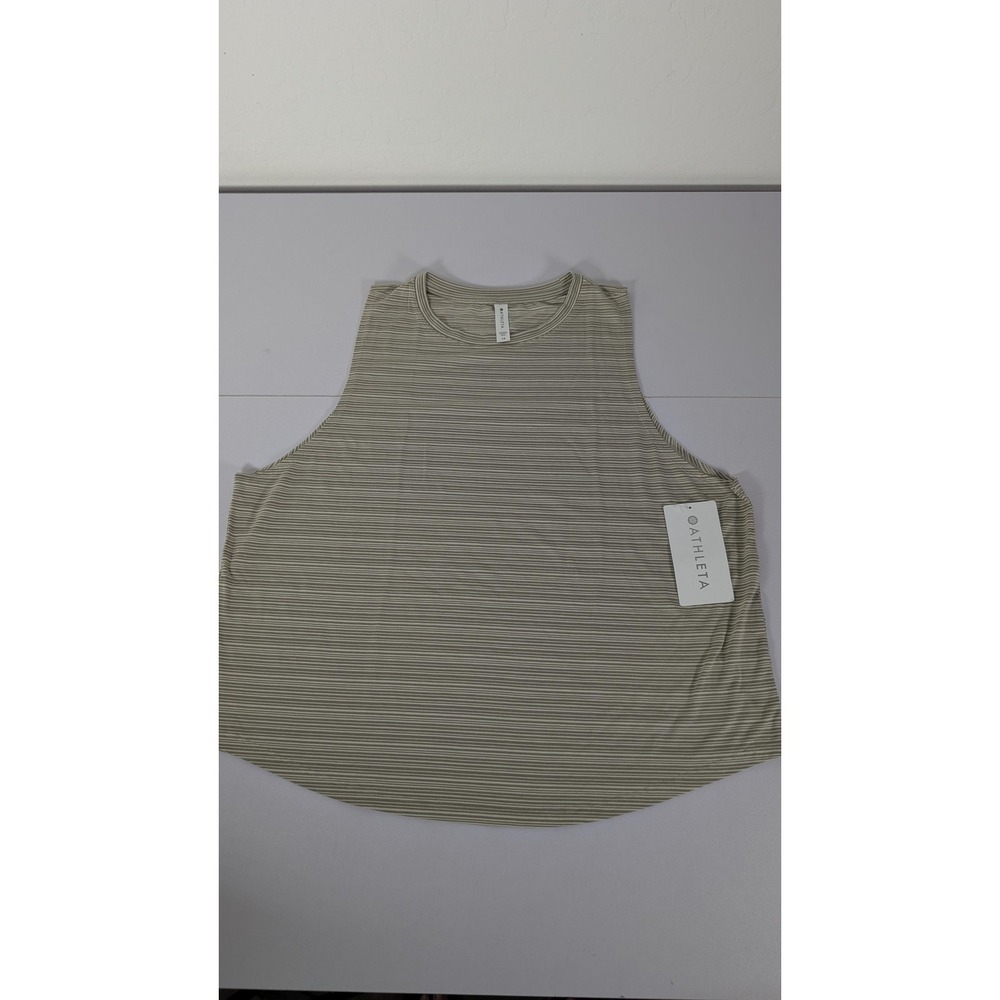 Athleta Tank Top Womens 1X Beige Cloudlight Striped Muscle‎ Lightweight Stretch